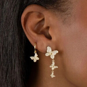 Anthropologie Butterfly Gold Zirconia Earrings